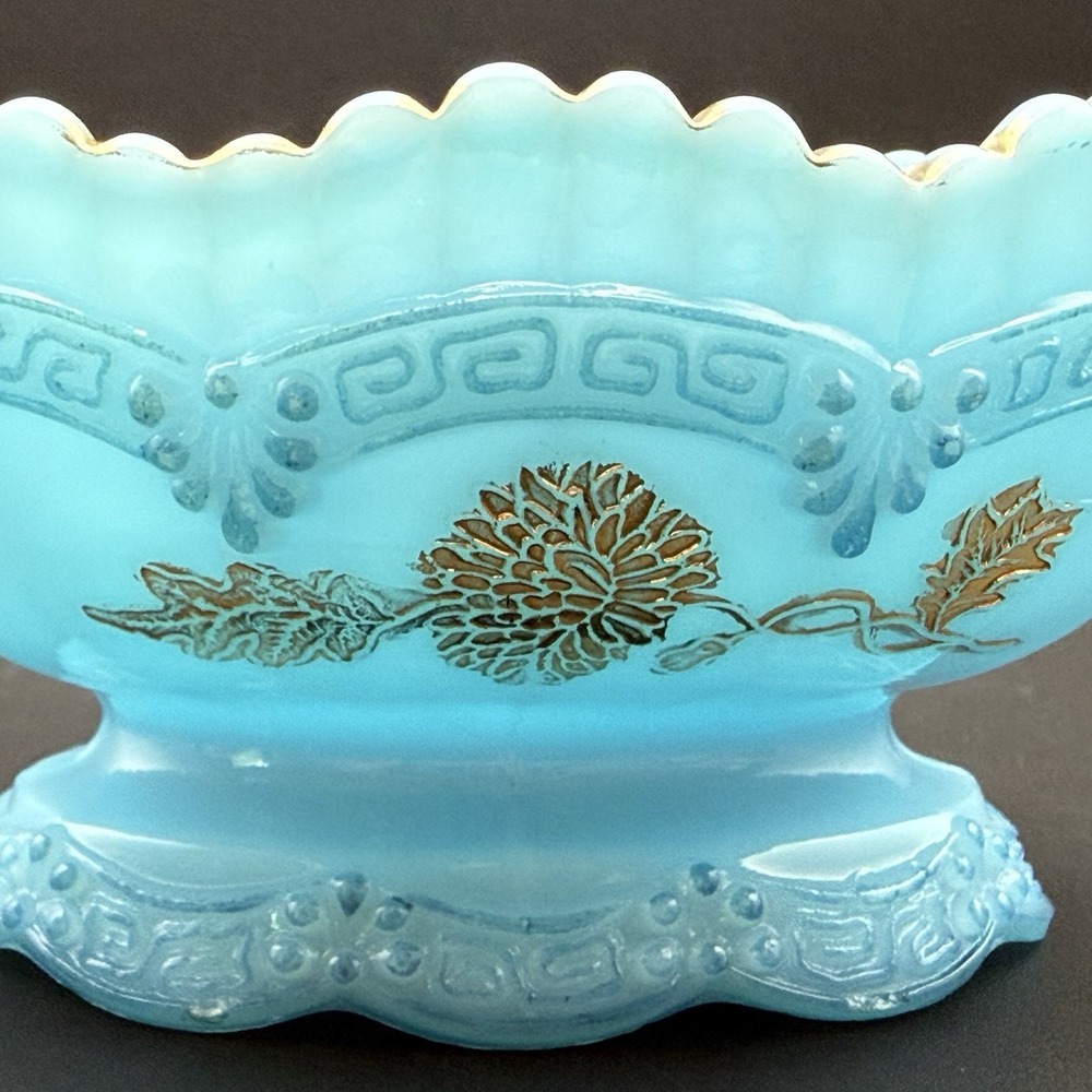 EAPG Northwood Glass Chrysanthemum Sprig Pagoda Blue Custard Compote Berry Bowl - Picture 4 of 16